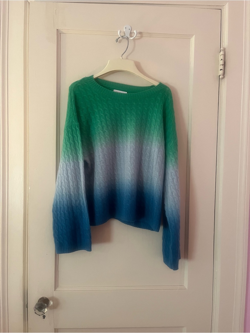NAADAM Women’s Cashmere Green to Blue Ombre Cable Crewneck Sweater
